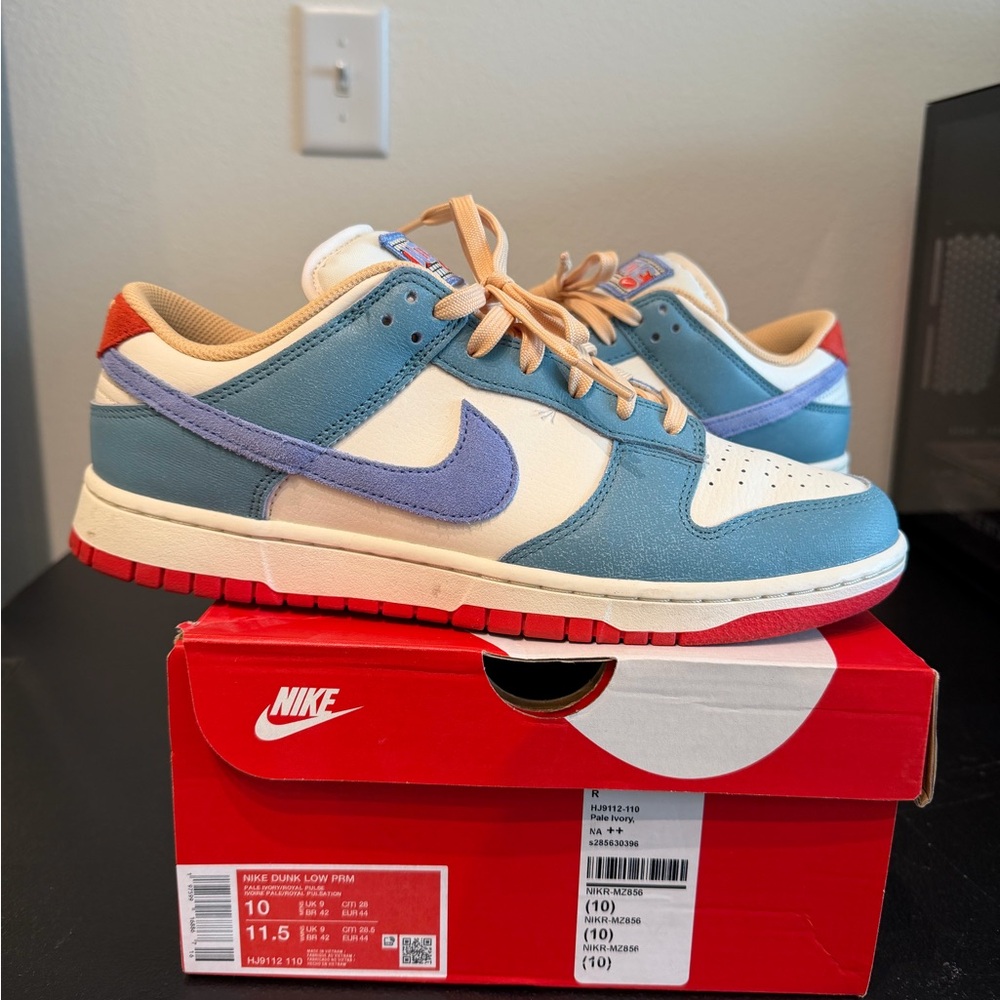 Nike Dunk Low HJ9112-110 Denim Turquoise Blue, Cream, and Red Size 10